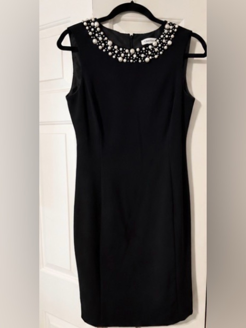 Calvin Klein Black Pearl Embellished Sheath Dress | Elegant Cocktail Dress |